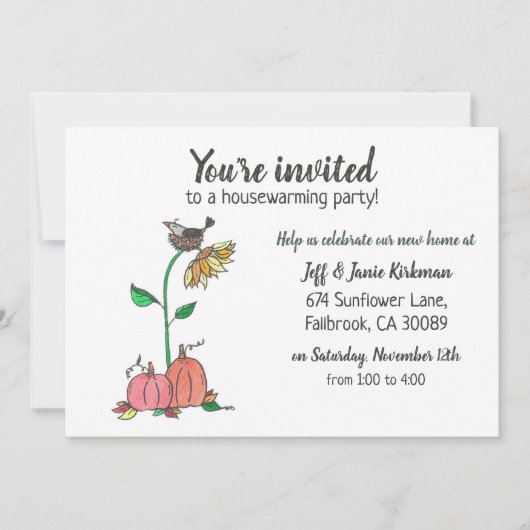 Kehle in Nest mit Pumpkins Fall Housewarming Party Ankündigung (Vorderseite)