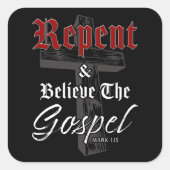 Kehren und Glauben an das Evangelium: Christlicher Quadratischer Aufkleber (Vorderseite)