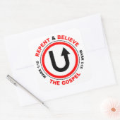 Kehren und Glauben Sie das Evangelium: Jesus Chris Quadratischer Aufkleber (Umschlag)