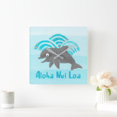 Keiki Watercolor Dolphin Wave Engineer Quadratische Wanduhr (Zuhause)