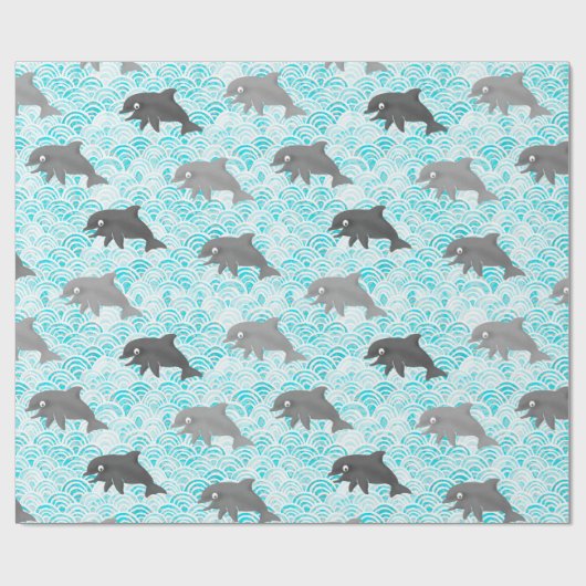 Keiki Watercolor Dolphin Wave Geschenkpapier (Flach)