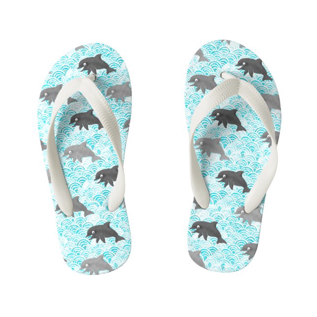 Keiki Watercolor Dolphin Wave Kinderbadesandalen (Fußbett)