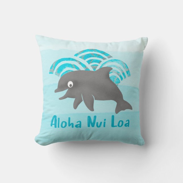 Keiki Watercolor Dolphin Wave Reversible Kissen (Vorderseite)