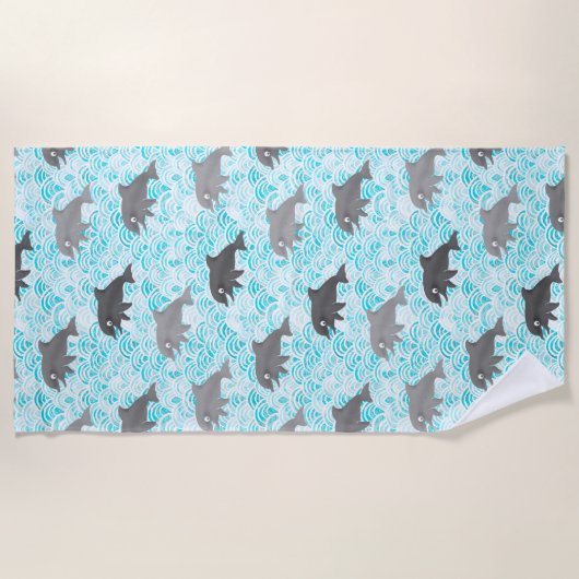 Keiki Watercolor Dolphin Wave Strandtuch (Vorderseite)