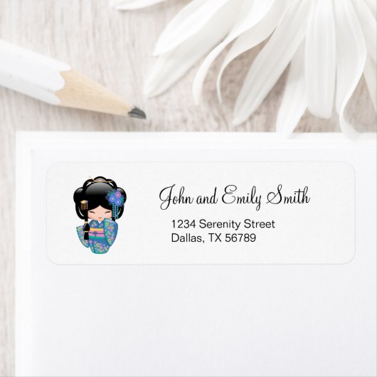 Keiko Kokeshi Doll - Blue Kimono Geisha Girl (Insitu)