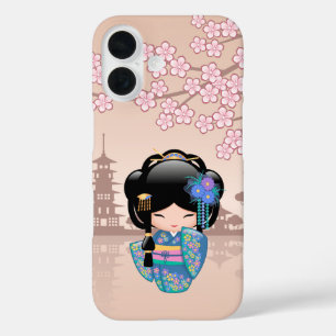 Keiko Kokeshi Doll - Blue Kimono Geisha Girl iPhone 16 Hülle
