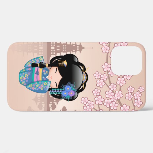 Keiko Kokeshi Doll - Blue Kimono Geisha Girl Case-Mate iPhone Hülle (Rückseite (Horizontal))