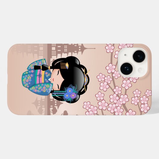Keiko Kokeshi Doll - Blue Kimono Geisha Girl Case-Mate iPhone Hülle (Rückseite (Horizontal))