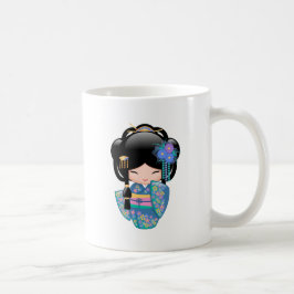 Keiko Kokeshi Doll - Blue Kimono Geisha Girl Coffe Kaffeetasse