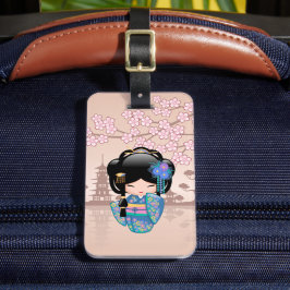 Keiko Kokeshi Doll - Blue Kimono Geisha Girl Gepäckanhänger