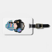 Keiko Kokeshi Doll - Blue Kimono Geisha Girl Gepäckanhänger (Vorderseite horizontal)