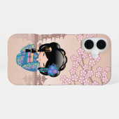 Keiko Kokeshi Doll - Blue Kimono Geisha Girl iPhone 16 Hülle (Rückseite (Horizontal))