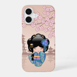 Keiko Kokeshi Doll - Blue Kimono Geisha Girl iPhone 16 Hülle