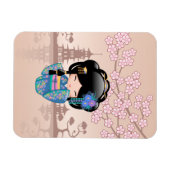 Keiko Kokeshi Doll - Blue Kimono Geisha Girl Magnet (Horizontal)