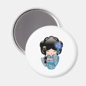 Keiko Kokeshi Doll - Blue Kimono Geisha Girl Magnet (Vorderseite/Rückseite)