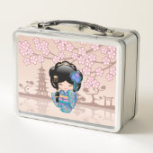 Keiko Kokeshi Doll - Blue Kimono Geisha Girl Metall Brotdose (Rückseite)