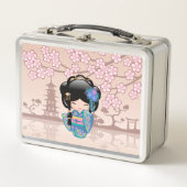 Keiko Kokeshi Doll - Blue Kimono Geisha Girl Metall Brotdose (Vorderseite)