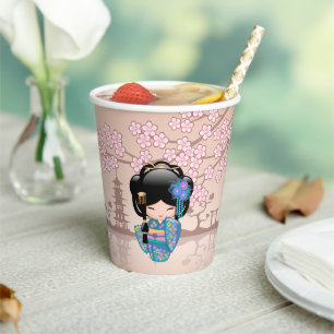 Keiko Kokeshi Doll - Blue Kimono Geisha Girl Pappbecher