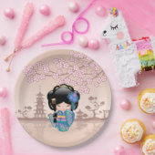 Keiko Kokeshi Doll - Blue Kimono Geisha Girl Pappteller (Party)