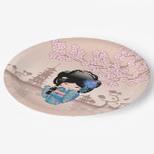 Keiko Kokeshi Doll - Blue Kimono Geisha Girl Pappteller (Schrägansicht)