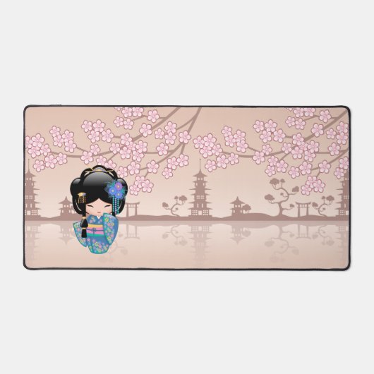 Keiko Kokeshi Doll - Blue Kimono Geisha Girl Schreibtischunterlage (Vorderseite)