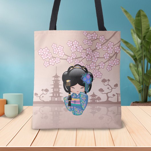 Keiko Kokeshi Doll - Blue Kimono Geisha Girl Tasche