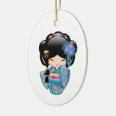 Keiko Kokeshi Doll - Blue Kimono Geisha Keramik Ornament (Links)