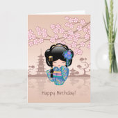 Keiko Kokeshi Puppe - blauer Karte (Vorderseite)