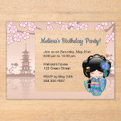 Keiko Kokeshi Transparent Window Birthday Beige Acryleinladungen (Vorderseite)