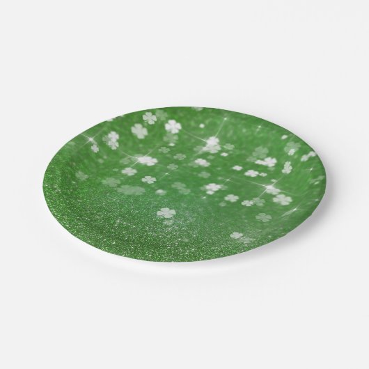 Keilklemme Glitzer Clover - Papierplatte Pappteller (Schrägansicht)