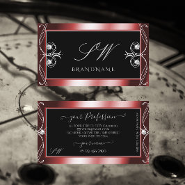 Keilrot-schwarz-glänzende Diamanten Monogramm Visitenkarte
