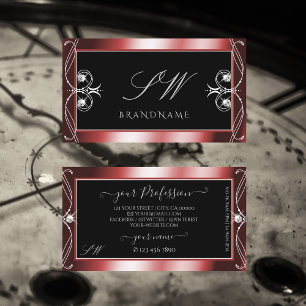 Keilrot-schwarz-glänzende Diamanten Monogramm Visitenkarte