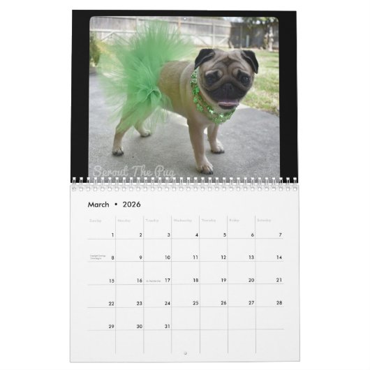 Keimen Sie den Mops-Kalender 2019 Kalender (Mär 2026)