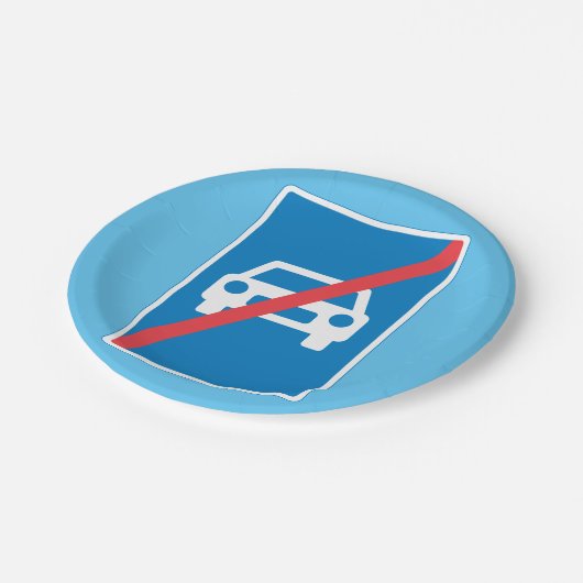 Kein Auto-Zeichen Pappteller (Schrägansicht)