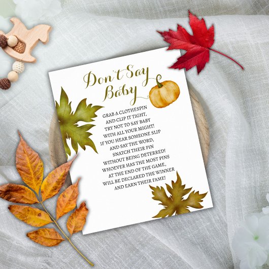 Kein Baby Fall Pumpkin Baby Shower Game Poster