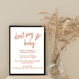 Kein Babyschild mit niedlicher Herzterrakotta Poster