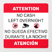 Kein Bargeld Verlassen Türschild für Übernachtung. Fensteraufkleber (Blatt)