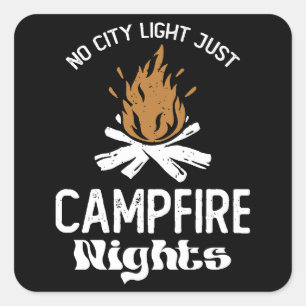 Kein City Light, nur Camp Feuer Nacht Groovy Quadratischer Aufkleber