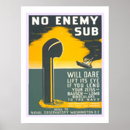 Kein Feind Sub Vintag WW2 Marine Militär Poster