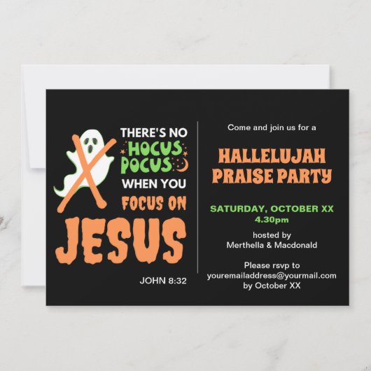 KEIN HOCUS POCUS Christliches Halloween Einladung (Vorderseite)