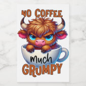 Kein Kaffee viel mürrisch  Lebensmitteletikett (Einzelnes Label)