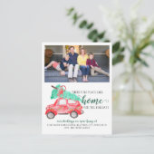 Kein Ort wie Zuhause Holiday Red Car Foto Moving Ankündigungspostkarte (Stehend Vorderseite)