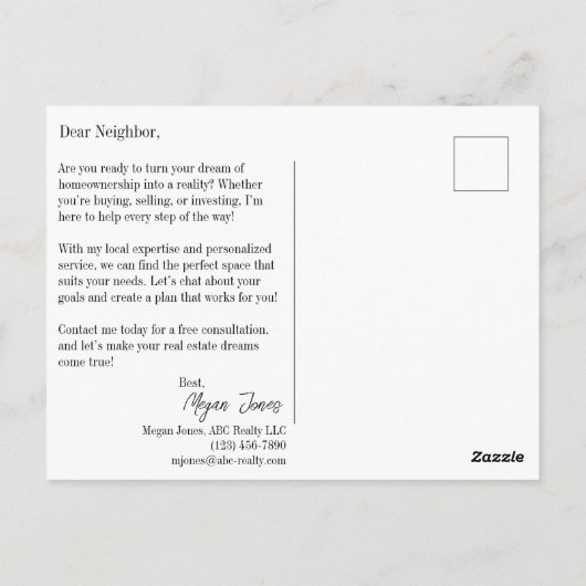 Kein Ort wie Zuhause Real Anwesen Green Marketing Postkarte (Rückseite)