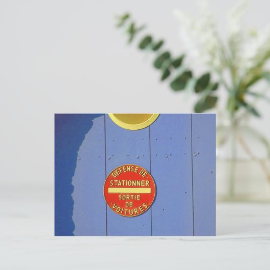 Kein Parken Französisches Zeichen Blue Garage Tür Postkarte (Stehend Vorderseite)