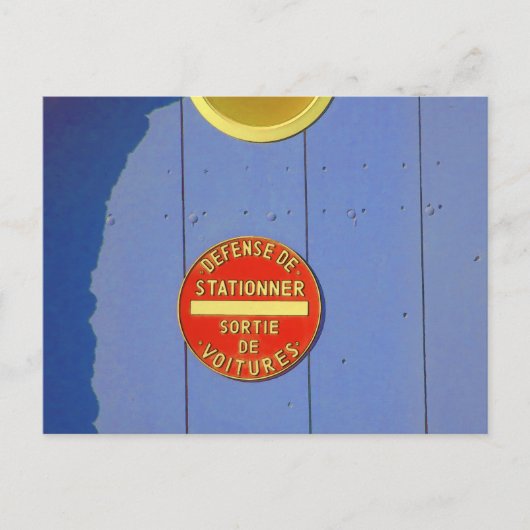 Kein Parken Französisches Zeichen Blue Garage Tür Postkarte (Vorderseite)
