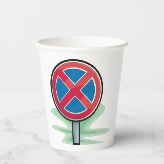 Kein Parking Road Sign Red Blue Verkehrszeichen Pappbecher (Vorderseite)