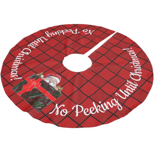 Kein Peeking bis Weihnachten Rote und Schwarze Plä Polyester Weihnachtsbaumdecke (Schrägansicht)