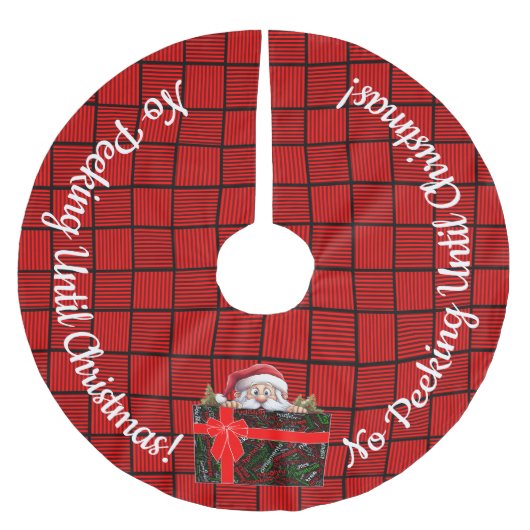 Kein Peeking bis Weihnachten Rote und Schwarze Plä Polyester Weihnachtsbaumdecke (Vorderseite)