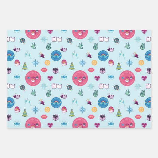 Kein Peeking Bright Holiday Weihnachten Emoji Must Geschenkpapier Set (Vorderseite 2)