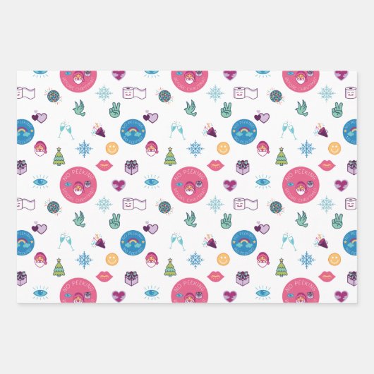 Kein Peeking Bright Holiday Weihnachten Emoji Must Geschenkpapier Set (Vorderseite)